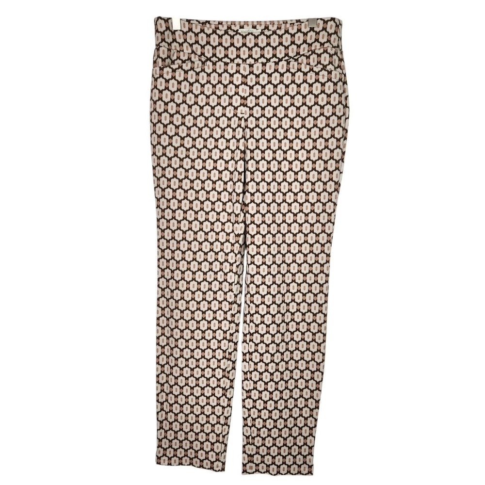 SPARTINA 449 Pants Womens Medium Brown Geometric Ponte Slim Ankle Lined Stretch